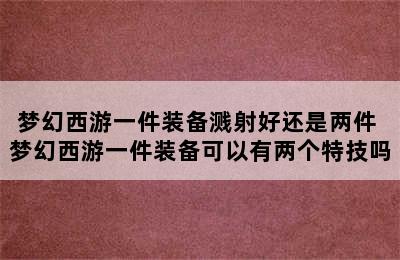 梦幻西游一件装备溅射好还是两件 梦幻西游一件装备可以有两个特技吗